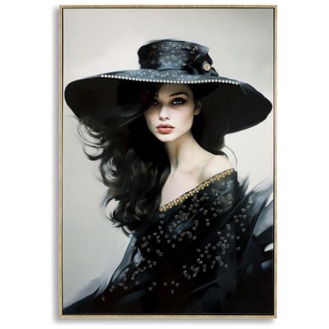 Dipinto Su Tela Dori A Dama Con Cappello Nero, 62x92 Cm - Foto 1