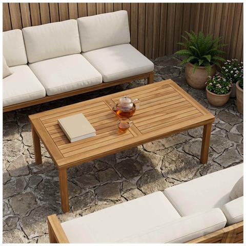 Piano del tavolo Rettangolare Legno di teak solido Naturale - Foto 2