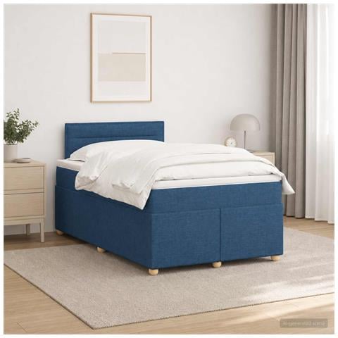 Letto box spring con materasso Blu 120 x 190 cm Tessuto - Foto 2