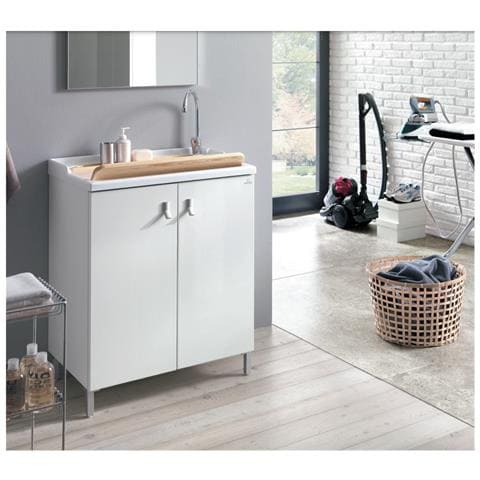 Mobile Lavatoio A 2 Ante,   Collezione Smart Con Cesto - 80 Cm Bianco A Magazzino - Foto 2