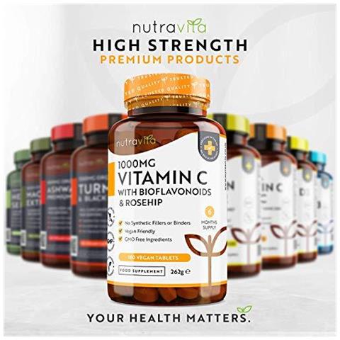 La Vitamina C Con Bioflavonoidi 1000mg E Rosa Canina - 180 Compresse Vegan - 6 Mese Dapprovvigionamento - Contribuisce Al Mantenimento Di Un Sistema Immunitario Normale - Made In Uk Da - Foto 2