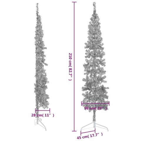 Albero Natale Artificiale Sottile A Metà Supporto Argento 210cm - Foto 8
