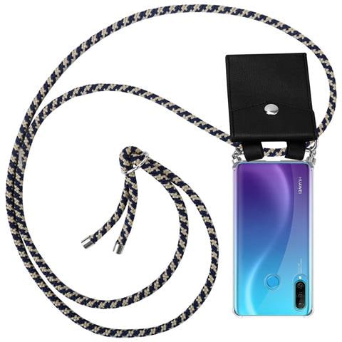 Catena Di Telefoni Cellulari Compatibile Con Huawei P30 Lite In Blu Scuro Giallo - Coperchio Protettivo In Silicone Con Anelli D'argento, Cinturino In Corda E Custodia Staccabile - Foto 1