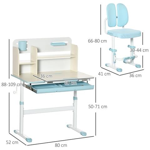 Banco Scuola Con Sedia Per Bambini 3-12 Anni, Altezza Regolabile E Piano Inclinabile, Azzurro - Foto 2