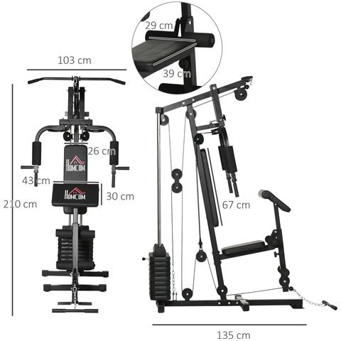 Stazione Fitness Multifunzione Power Tower Con Pesi Fino 45kg E Panca Imbottita, 135x103x210cm - Foto 6