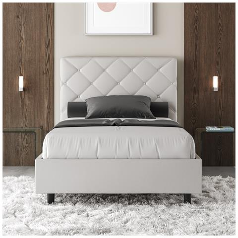 Letto Contenitore Imbottito 140x210 Similpelle Bianco Priya - Foto 5