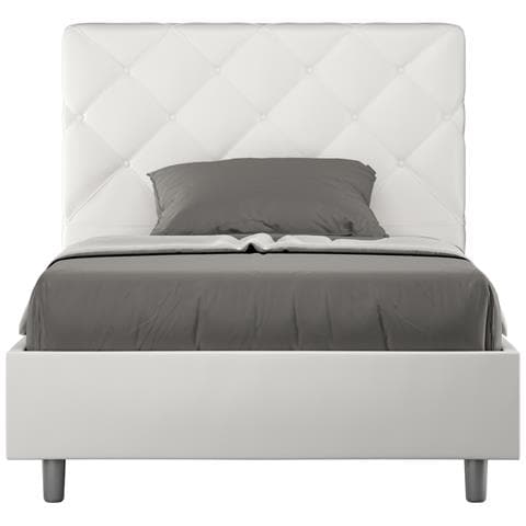 Letto Contenitore Imbottito 140x210 Similpelle Bianco Priya - Foto 1