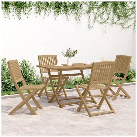 Set Da Pranzo Per Giardino 5 Pz In Legno Massello Di Acacia - Foto 3