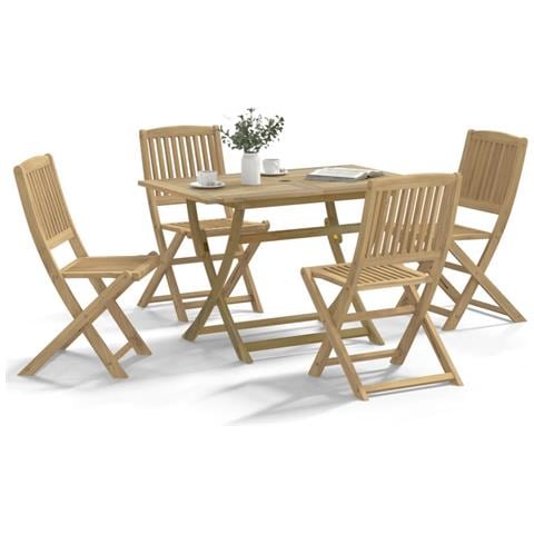 Set Da Pranzo Per Giardino 5 Pz In Legno Massello Di Acacia - Foto 1