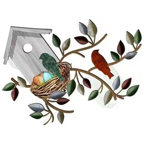 Decorazione Da Parete In Metallo - Silhouette Di Uccelli Innamorati Multicolor Modello 4 - Foto 3