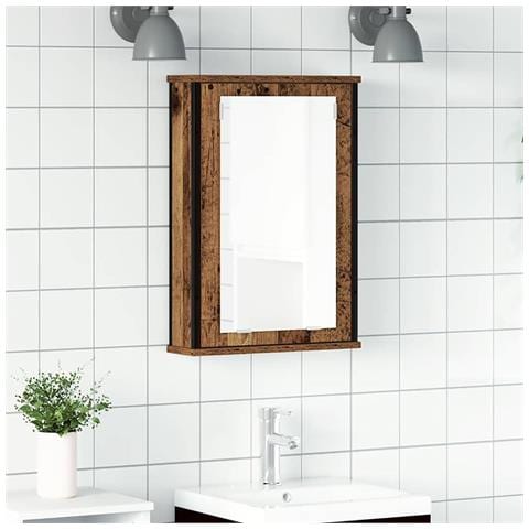 Mobile Bagno con Specchio Legno Antico 42x12x60 cm Truciolato - Foto 1