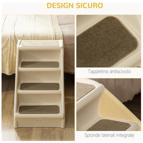 Scaletta per Cani Pieghevole con 4 Gradini Antiscivolo per Animali Fino 10kg, Beige - Foto 2