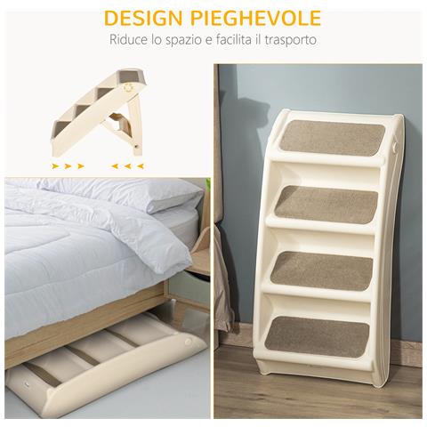 Scaletta per Cani Pieghevole con 4 Gradini Antiscivolo per Animali Fino 10kg, Beige - Foto 4
