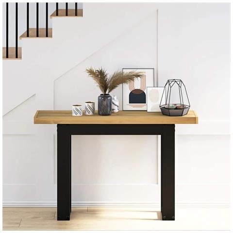 Tavolo Consolle Noain Gambe Forma U 120x30x75 Cm Legno Massello - Foto 2