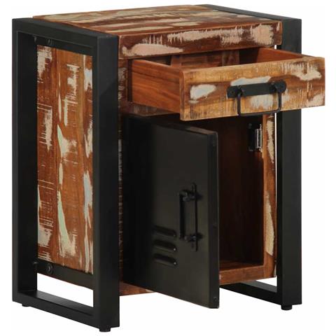 Comodino Multicolore 40x30x50 Cm In Legno Massello Recupero - Foto 3