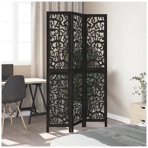 Divisorio Ambienti 3 Pannelli Nero Legno Massello Di Paulownia - Foto 3