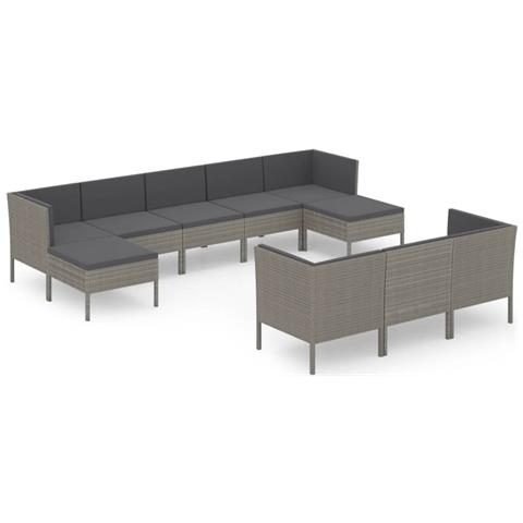 Set Divani Da Giardino 10 Pz Con Cuscini In Polyrattan Grigio - Foto 1
