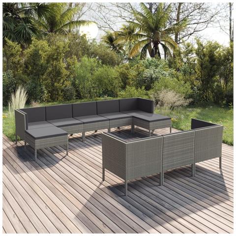 Set Divani Da Giardino 10 Pz Con Cuscini In Polyrattan Grigio - Foto 8
