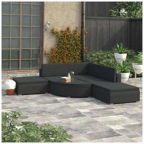 Set Divani Da Giardino 6 Pz Con Cuscini In Polyrattan Nero - Foto 8