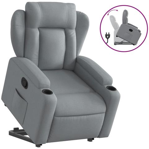 Lusso Casadino - Poltrona Alzapersona Reclinabile Grigio Chiaro In Tessuto - Foto 1