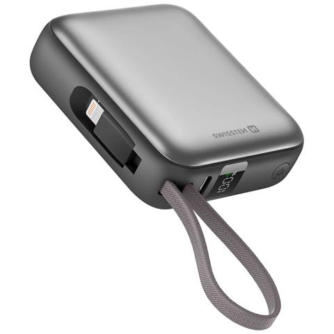 Batteria Esterna 10000mah Con Cavi Usb-c E Lightning Ultra-compatta, Argento - Foto 1