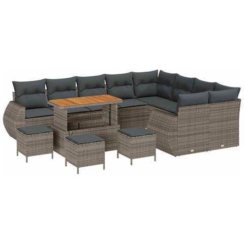 Set Divano da Giardino  da 13 Pezzi con Cuscini Grigio Rattan PE Acacia, Set da Pranzo da Giardino  da 4 Pezzi con Cuscini Grigio Rattan PE Acacia - Foto 1