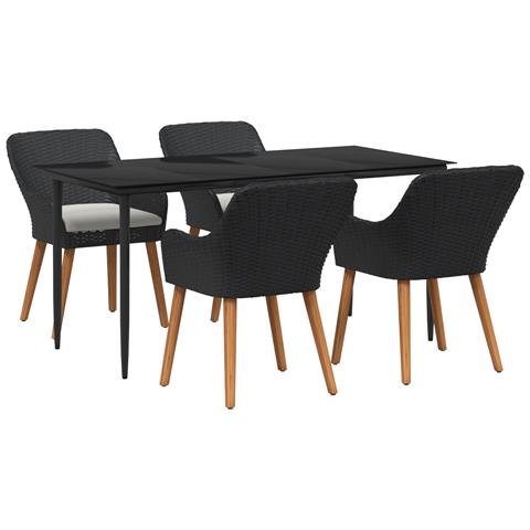 Set da Pranzo da Giardino in Rattan Nero a 5 Pezzi - Foto 1