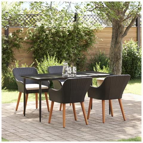 Set da Pranzo da Giardino in Rattan Nero a 5 Pezzi - Foto 2