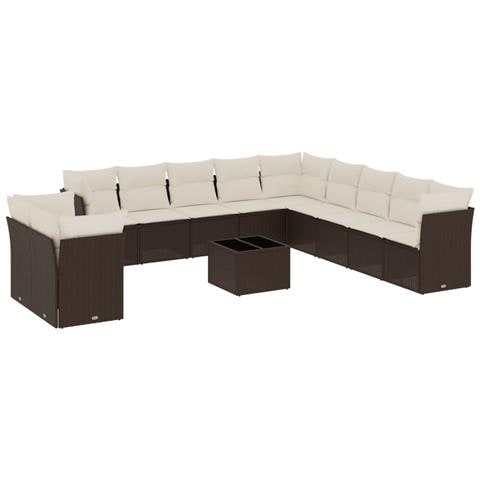 Set Divani da Giardino 12 pz con Cuscini Marrone in Polyrattan - Foto 1
