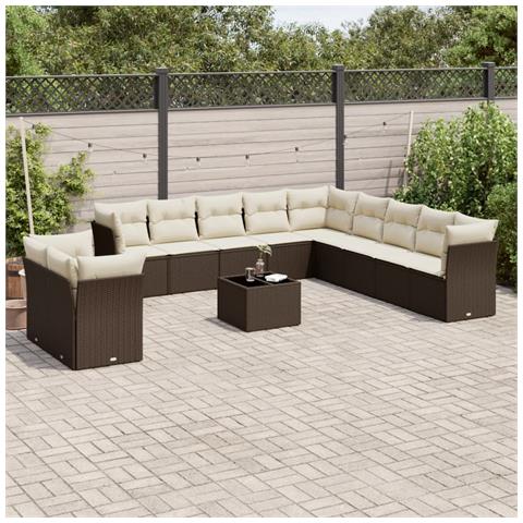Set Divani da Giardino 12 pz con Cuscini Marrone in Polyrattan - Foto 2