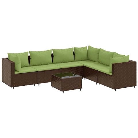 Set Divani da Giardino 7 pz con Cuscini in Polyrattan Marrone - Foto 1