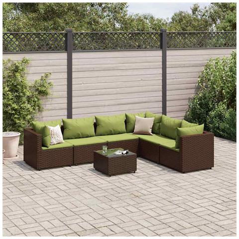 Set Divani da Giardino 7 pz con Cuscini in Polyrattan Marrone - Foto 2