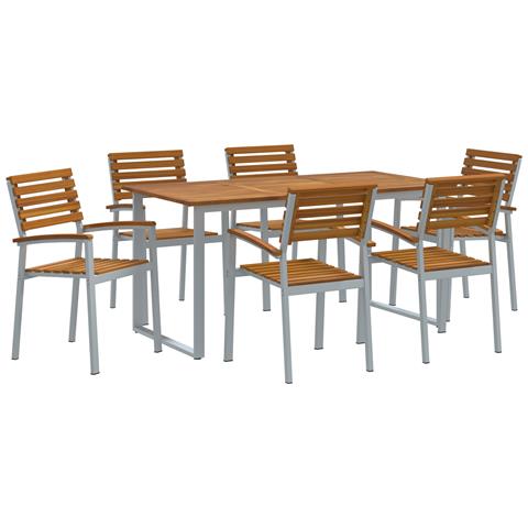 Set da Pranzo da Giardino 7 Pezzi in Legno Massello di Acacia e Metallo - Foto 1