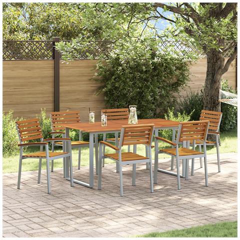 Set da Pranzo da Giardino 7 Pezzi in Legno Massello di Acacia e Metallo - Foto 2