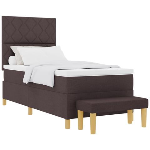 Letto con Rete a Molla con Materasso e Panchina Marrone Scuro 100x200 cm Tessuto - Foto 1