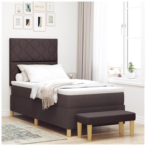 Letto con Rete a Molla con Materasso e Panchina Marrone Scuro 100x200 cm Tessuto - Foto 2