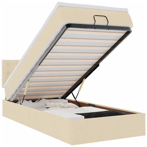 Pouf Letto con Materasso Crema 100x200 cm in Tessuto - Foto 1