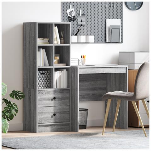 Scrivania con Stoccaggio Grigio Sonoma Legno Ingegnerizzato - Foto 2