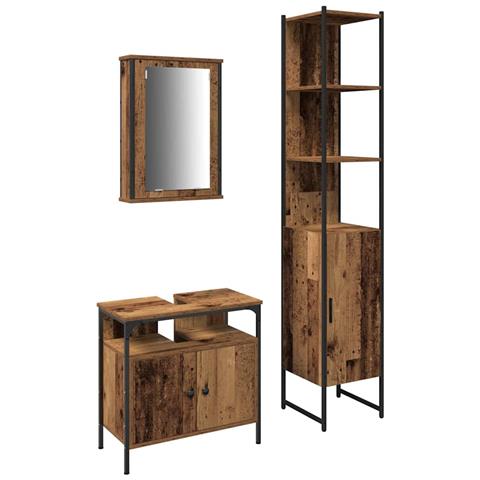 Set di mobili per il bagno con lo scaffale 3 pcs Legno vecchio - Foto 1
