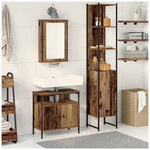 Set di mobili per il bagno con lo scaffale 3 pcs Legno vecchio - Foto 2