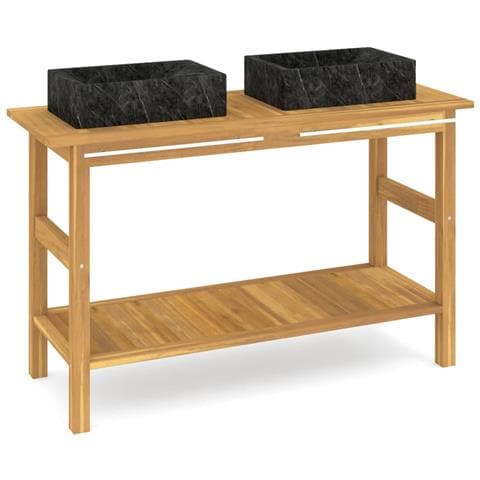 Mobile Vanità Bagno e Lavandini Marmo Nero Legno Massello Teak - Foto 1