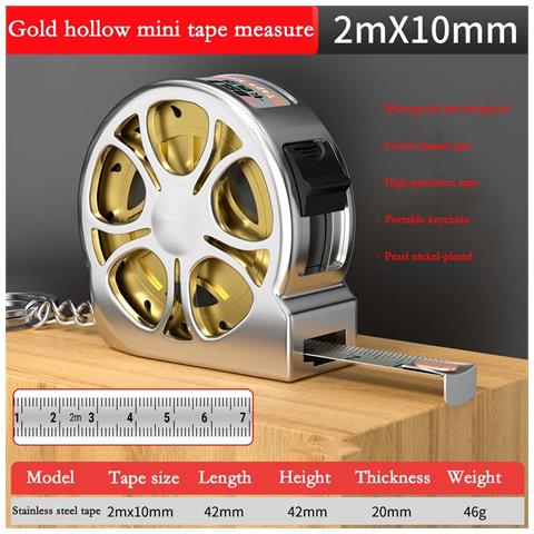 Mini Metro A Nastro Retrattile Cavo Da 2 M - Strumento Di Misurazione Portatile In Acciaio Inossidabile Gold - Foto 2