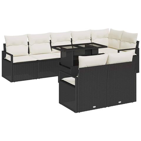 Set Divano da Giardino con archiviazione 9 pcs Nero Poly Rattan - Foto 1