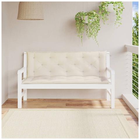 Cuscini Panca Giardino 2pz Bianco Crema 150x50x7 Tessuto Oxford - Foto 2
