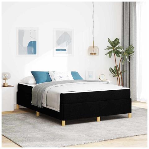 Letto a molle con materasso Bianco e Nero 140 x 190 cm Tessuto - Foto 2