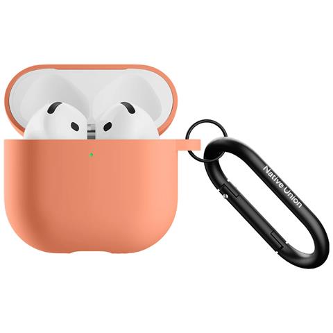 Custodia In Silicone Per Airpods 4 Con Moschettone In Metallo, Arancione - Foto 1