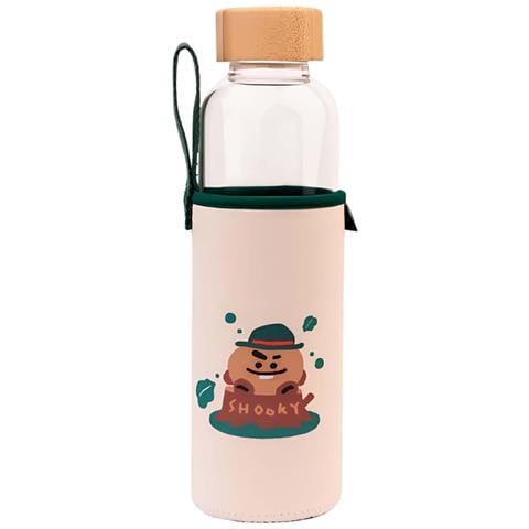 Borraccia In Vetro Riutilizzabile Da 500 Ml Con Motivo Shooky E Custodia, Blanc / Vert - Foto 1