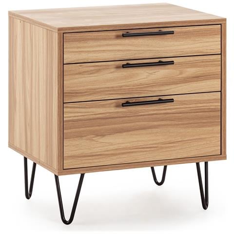 Comodino Alma 3 Cassetti Colore Legno, Piedini In Metallo - Foto 1