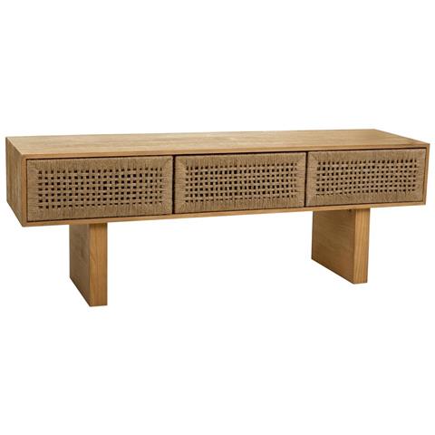 Mobile Basso In Legno E Corda Intrecciata Marrone 130x36x45h - Foto 1