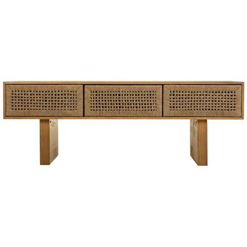 Mobile Basso In Legno E Corda Intrecciata Marrone 130x36x45h - Foto 2